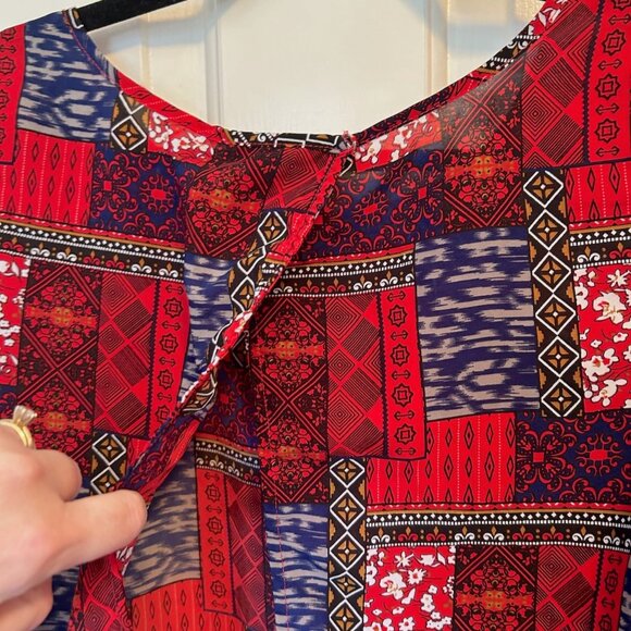 Japna open back red patchwork print blouse - Picture 7 of 11